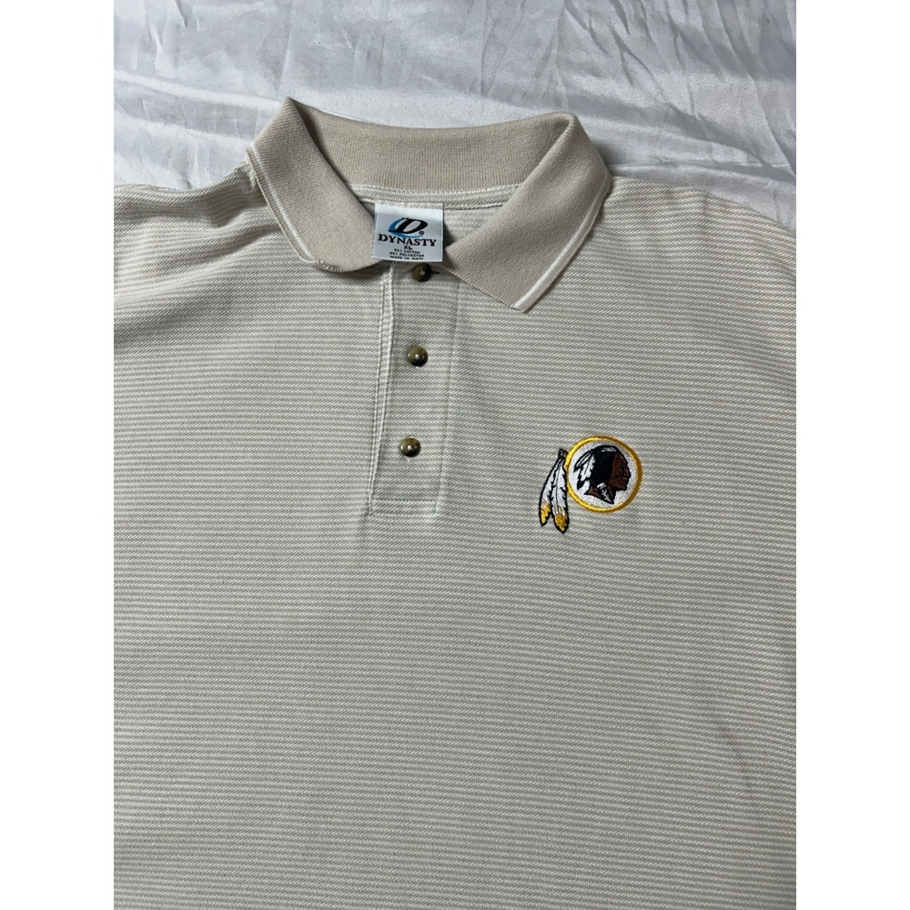 Vintage 90's Dynasty Washington Redskins Commanders Polo Shirt Mens XL Tan NFL